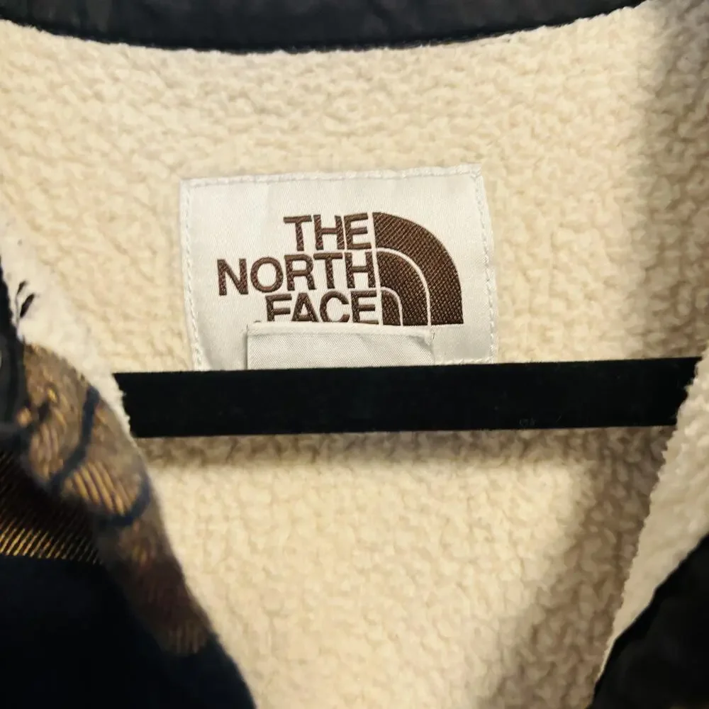 The North Face Mens Medium Blue Brown Striped Flannel Sherpa Lined Campshirt